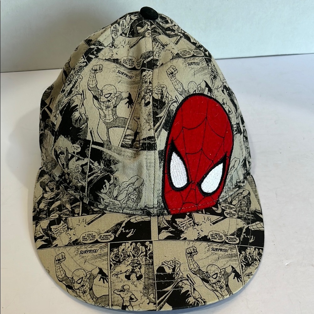 Spider-Man Comic Print embroidered red spider man face adjustable cap USED